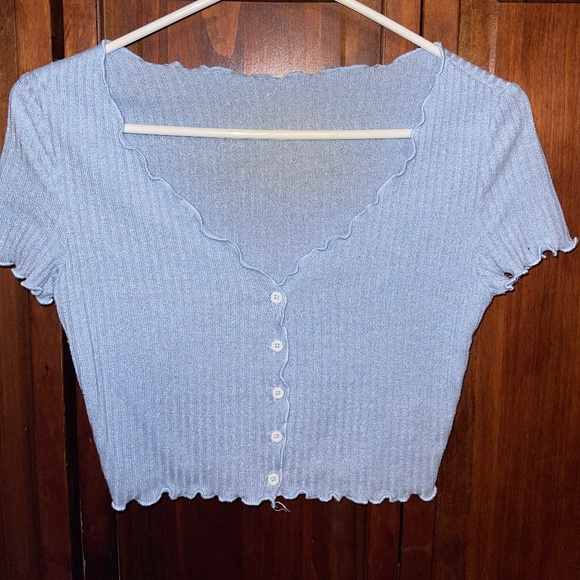 Blue Ribbed Cropped Top - Picture 1 of 1